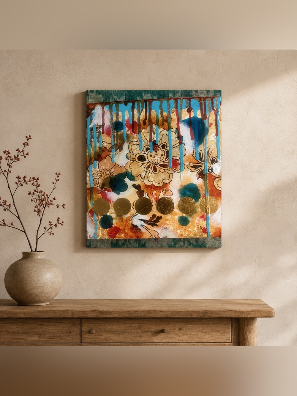 Heather Robinson Original Abstract Painting Dots Burnished Metallic 10x10